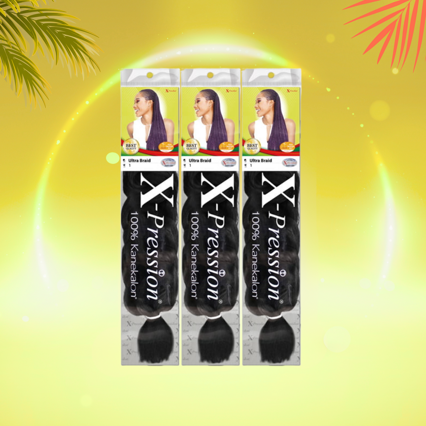 X‑Pression Ultra Braid #1 Black – Extra‑Long Kanekalon Extensions, 210 cm, 3‑Pack